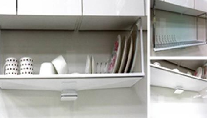 Dish rack hanging on the upper sink cabinet various dishes can be stored on spacious space comfortab...