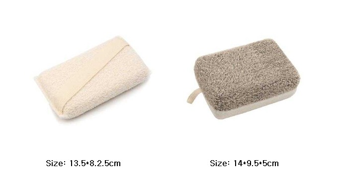 Various bath and face care tools in glove, pad, and sponge types for cleansing and exfoliation. Size...