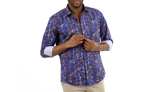 Energizing with bamboo patterns embroidered on navy blue fabric, Navy Blue Bamboo Patterned Slimfit ...