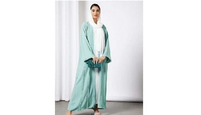 Teal Sequin Embellished Abaya is part of a 2-piece abaya set. The multicolor abaya has an open-front...