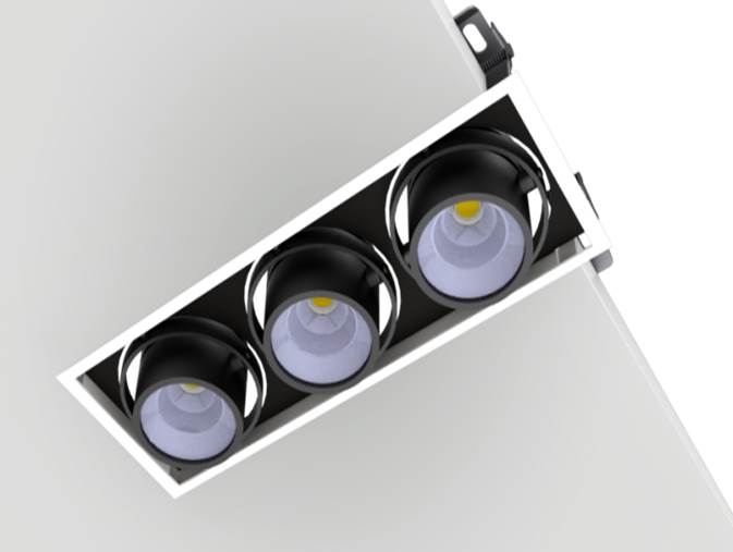Adjustable recessed projector for halogen, 4H Hybrid COB LEDs sources. Black painted metal body. Met...