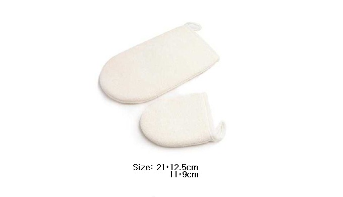 A selection of body scrub mitts and sponges available in various sizes and materials. Options range ...