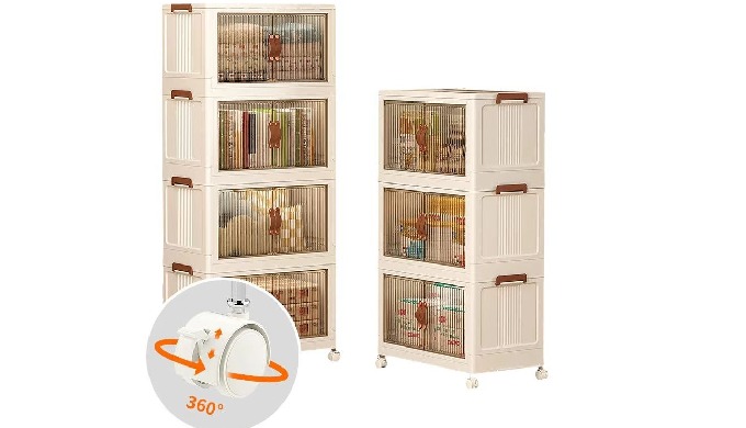 Easy-to-assemble and foldable storage bins provide versatile organization with secure stacking and c...