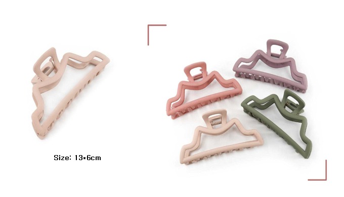 A set of hair claws in various colors and unique shapes, designed to hold hair securely while adding...