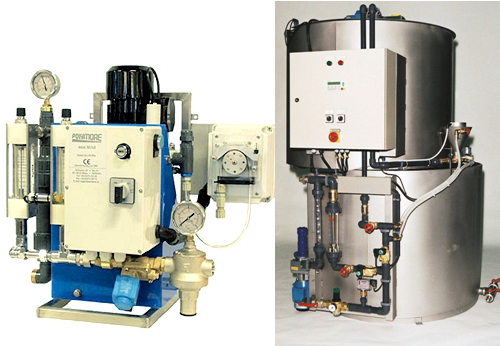 Kompletta utrustningar för upplösning och dosering av flytande, emulsions-/dispersionspolymerer.