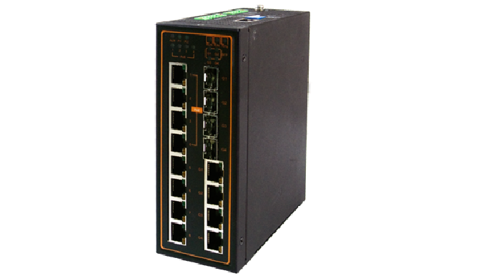12-Port Industrial Managed Fast-Ethernet PoE Switch with Gigabit Uplinks, Profinet certified, DIN-Ra...
