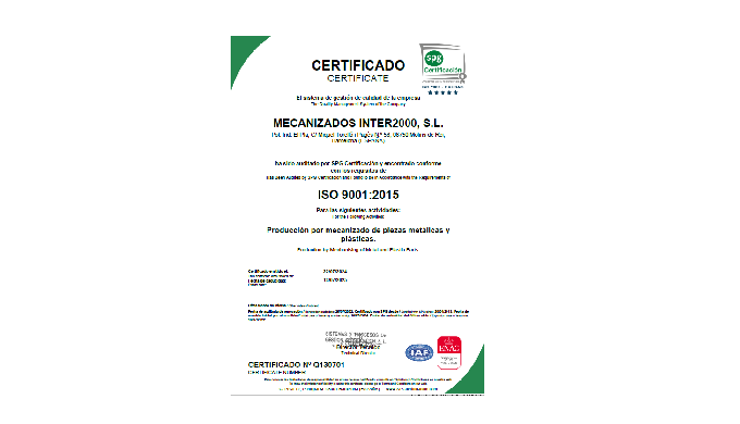 CERTIFICADO DE CALIDAD ISO 9001