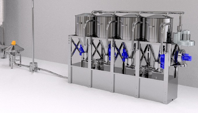 Unità modulari estendibili ed ermetiche per il dosaggio accurato di microingredienti in polvere e gr...