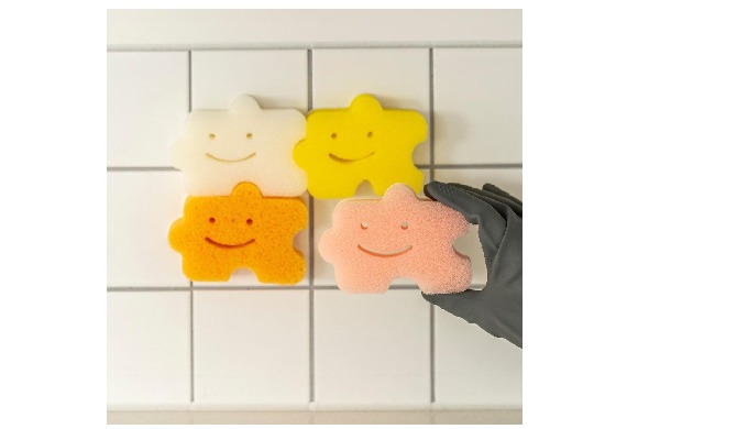 [Saengong ad-adhesive scrubber] It's a cute round scrubber Easy to attach to and remove from sink wa...