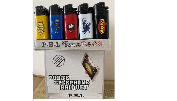 nouveau en france briquet support telephone a gaz jetable et non rechargeable 5 couleur dans une boi...