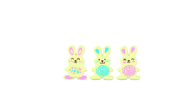 Piezas de chocolate blanco con forma de conejitos, indicado para Pascua.