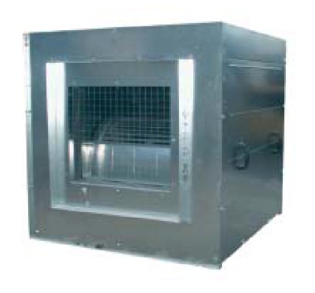 Caisson en tôle d'acier galvanisé avec panneau d'accès, composé d'un ventilateur double ouïe à actio...