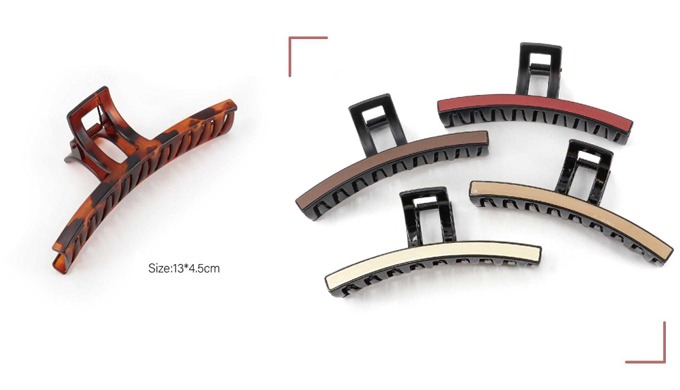 Hair claw clips in various designs and sizes, including rectangular, curved, heart, butterfly, and r...
