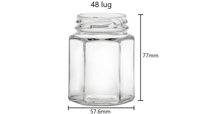 This 110ml glass Hex jar features a 48-2020 lug twist off finish. The hexagon jars are a family, It ...