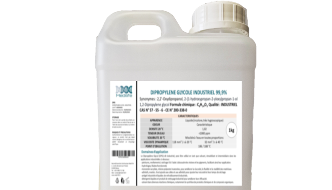 Le Dipropylène Glycol (DPG) dit industriel, peut être utilisé en tant que solvant, émulsifiant et in...
