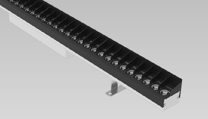 YORK L series exterior rated linear LED luminaire for wall washing and grazing applications on facad...