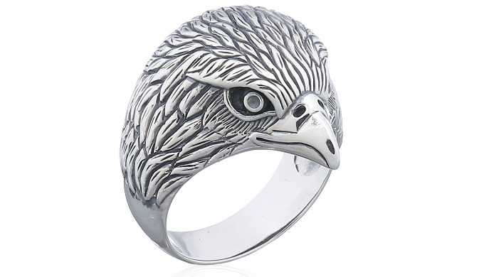 Oxidized sterling silver eagle head statement ring from wholesale silver jewelry manufacturer in Tha...