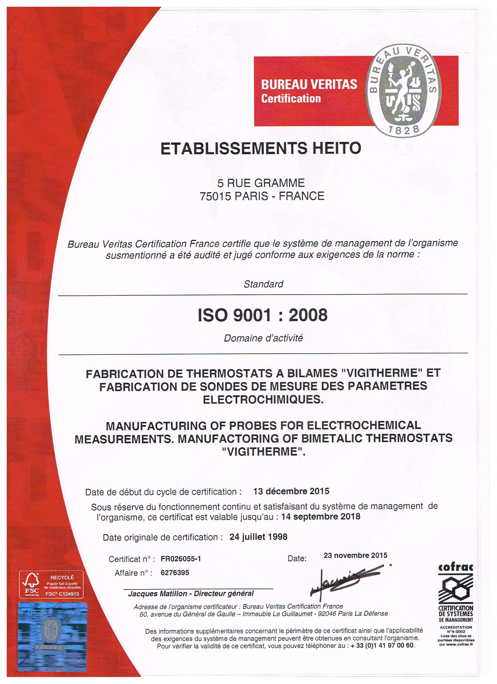 Certification ISO 9001 : 2008