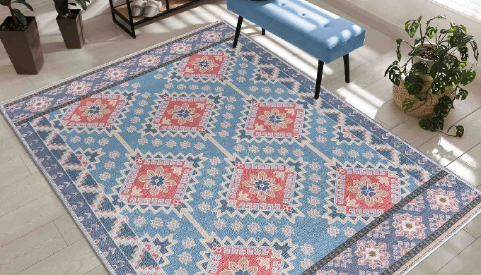 Add the classic geometric pattern to your room with the beauty of florals with the Vernal Fresno Blu...