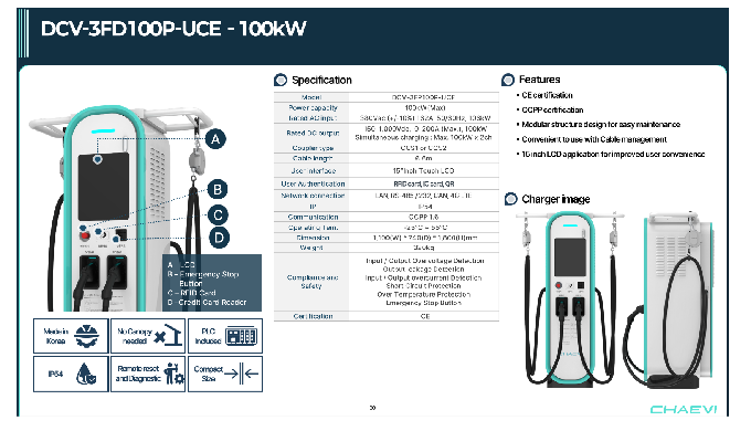 Compact and highly efficient 100kW DC fast charger featuring a modular arch...
