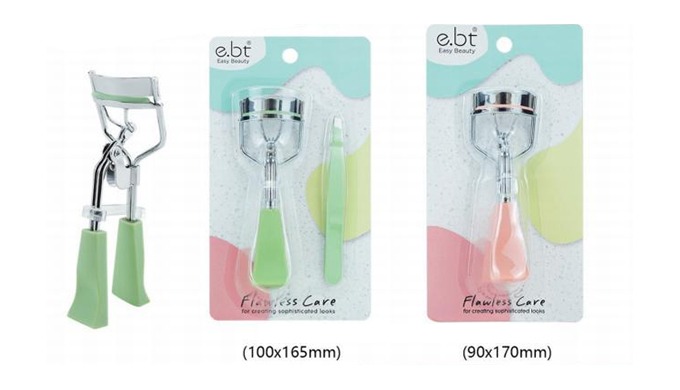 A beauty tool collection including an eyelash curler, makeup sponge, and tweezers. Essential daily t...