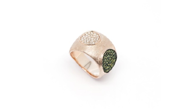 18K Rose Gold Brown Diamonds, Green Diamonds Ring