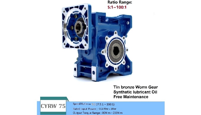 CHENYUE Worm Gearbox CYRW75 Speed Ratio From7.5:1to100:1 Free Maintenance,Fully Sealed,No Need To Refuel For Life