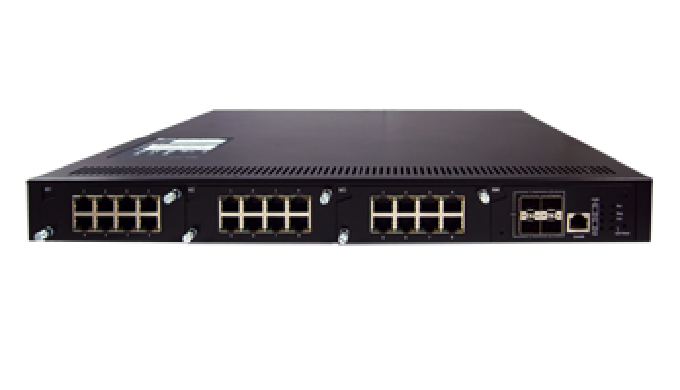 Industrial Rack-Mount Modular Layer-3 Gigabit Ethernet PoE Switch with up to 24 x Gigabit ports and ...