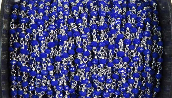 Blue Crystal Wire Wrapped Chain Sold by - Per Feet Approx. Wt. Per Feet - 2.00 gram Handmade Chain M...