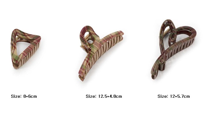 Stylish check-pattern hair claw clip collection in various shapes and sizes, perfect for different h...