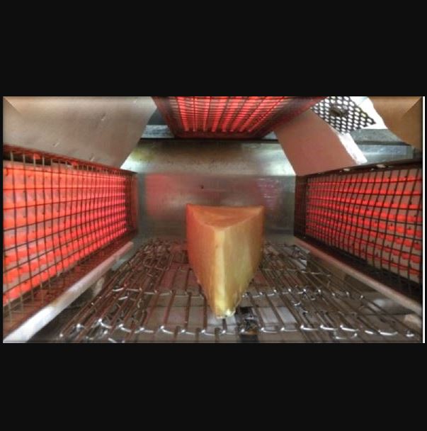 Infrared oven for cheese crusting and coating drying on cheese