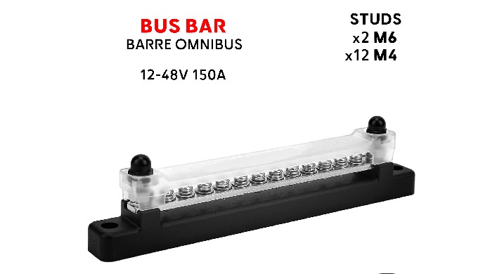 Barre omnibus marine 6 ou 12 goujons M4 - Noir Organisation du câblage : La barrette de distribution...
