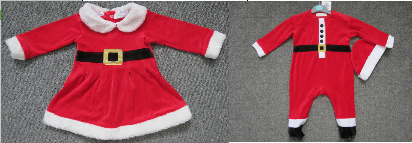 early days brand stock available, 12,581pcs Infants velvet Xmas footie romper with hat+dress TC3-331...