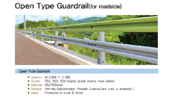 Guardrail 1) Open Type Guardrail 2) Rolling Guardrail 3) Standard Guardrail 4) End Terminal of Stand...