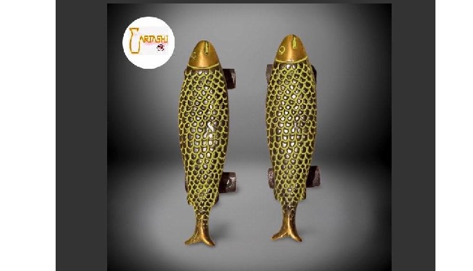 Brass drawer pulls handles. Item code: AMM1126. Brass drawer pulls handles pair Fish design. Handcra...