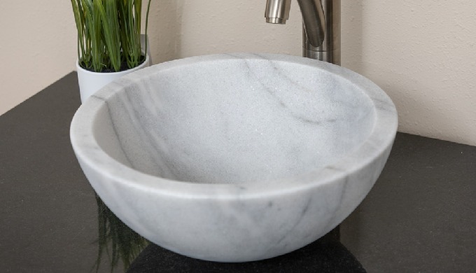 Natural Marble round vessel sink handcrafted at Rajasthan (India). WhatsApp us +91 9770300444, +91 9...