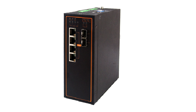 6-Port Industrial Managed Fast-Ethernet PoE Switch with Gigabit Uplinks, Profinet certified, DIN-Rai...