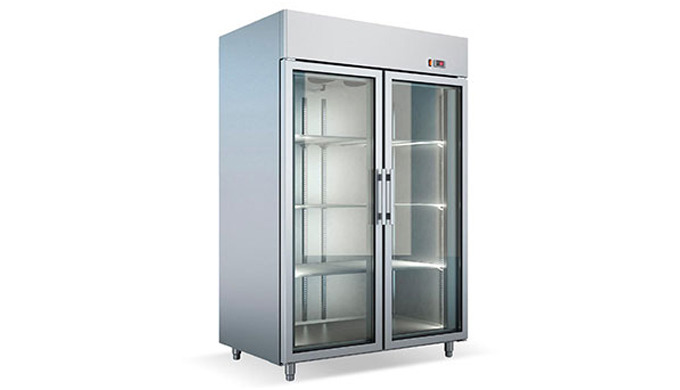 Upright refrigerated double display