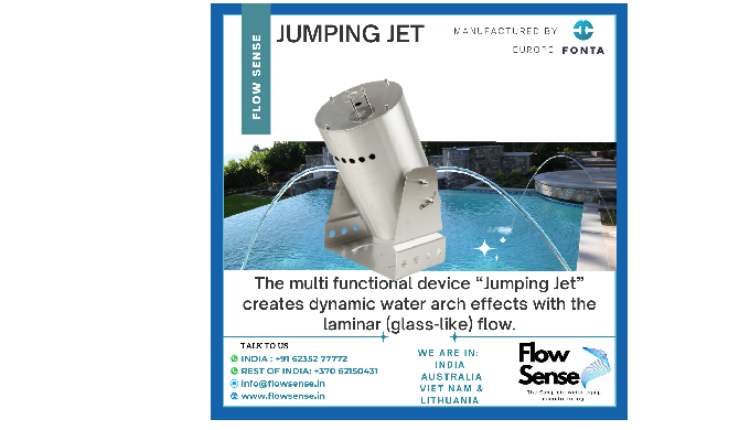 The multi-functional device “Jumping Jet” creates dynamic water arch effects with the laminar (glass...