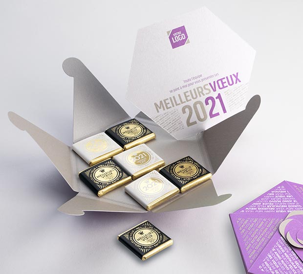 Carte de voeux chocolat 7 CHOCOLATS de CREIDEO est une carte de vœux à 7 chocolats, contenu dans un ...