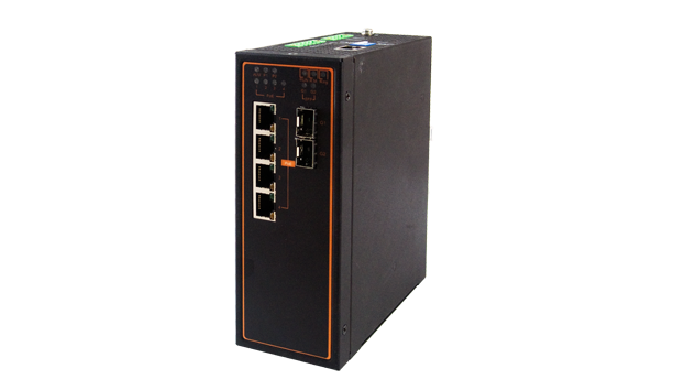 6-Port Industrial Managed Fast-Ethernet PoE Switch with Gigabit Uplinks, Profinet certified, DIN-Rai...
