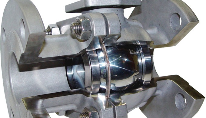 Zweiteiliger metallisch dichtender DIN- /ANSI Flanschkugelhahn PN16/40, ANSI class150-300, DIN- Baul...