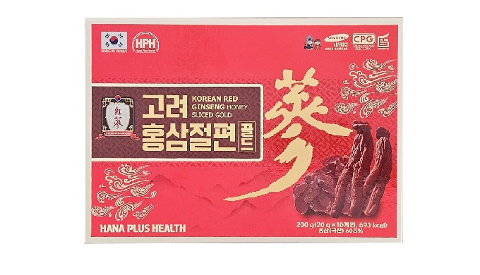 Korean Red Ginseng Honey Sliced Gold Box features sliced Korean red ginseng...