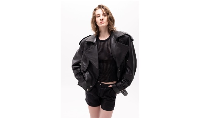 Oversize leather biker jacket developed for OEM and ODM production. Produced using vegetable-tanned ...