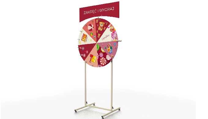 The Wheel of Fortune stand is functional with the ability to place and carry easily. Any graphics ar...