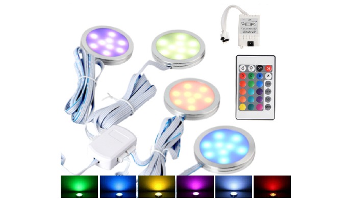 RGB DC 12v Led Puck Under Cabinet Light Spotlight Low Voltage Bulbs Fixture 6 Pack Kitchen Hardwired...