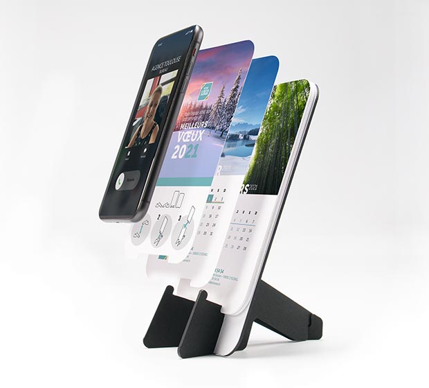 VISIOCAL, support de téléphone publicitaire de CREIDEO