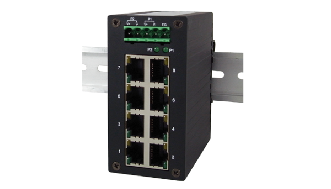 Industrial 8-Port Unmanaged Fast-Ethernet Switch, DIN-Rail mount, Metal housing EH2308 with 8 RJ-45 ...