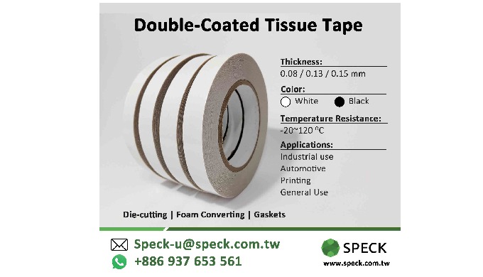 Double-Sided Tissue Tape for industrial use carrier: tissue / non woven Thickness: 0.15mm Adhesive: ...