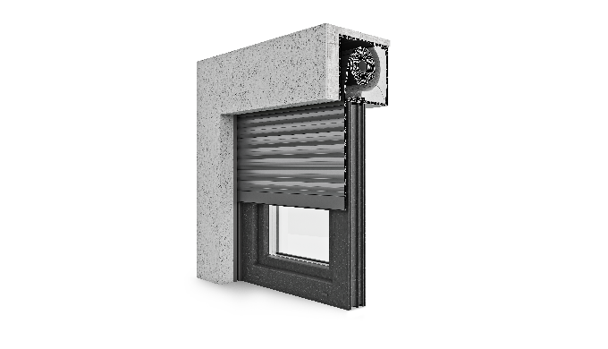 Elite XT – Monoblock top-mounted roller shutter with rectangular box, aluminum/PVC